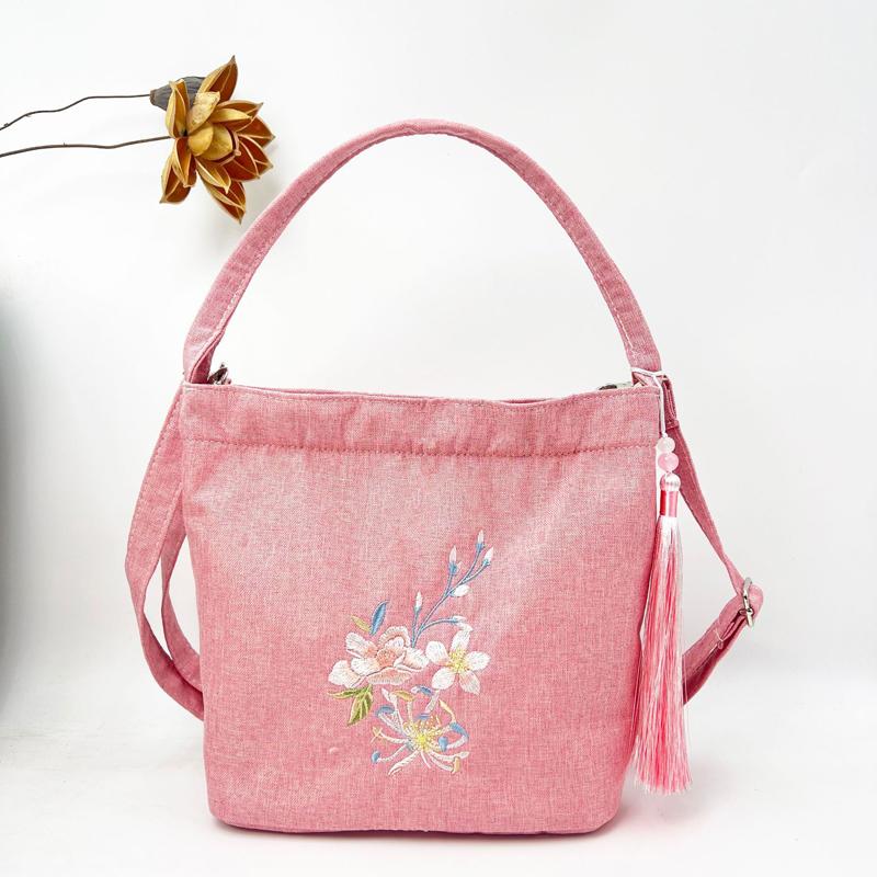 

New Chinese Ancient Style Floral Embroidery Canvas Linen Tote Crossbody Shoulder Bag for Hanfu Artistic Vintage All-match Gift