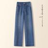 Spring 2025 Women's Petite High-Waist Blue Wide-Leg Cropped Jeans