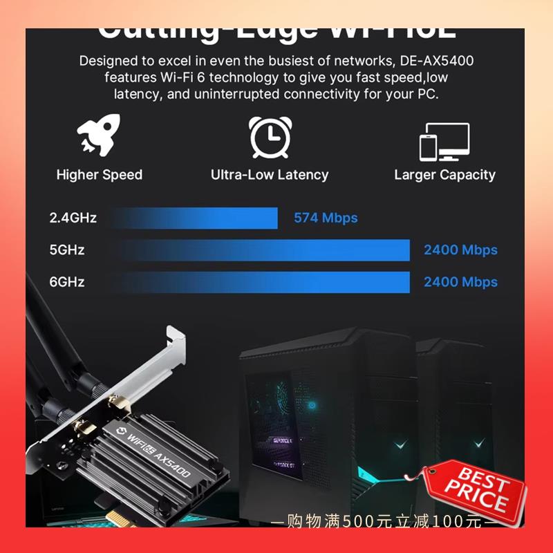 ABNR AX5400 PCIE Adapter Wifi 6E AX5400 PCIE Adapter 2.4G/5G 802.11AX Netwotk Wireless Receiver MU-MIMO Forwin10/11