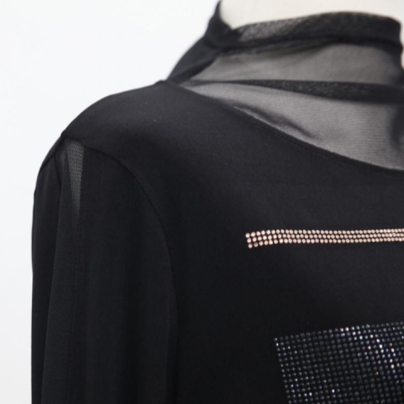 Shiz Madam Half Polo See Through Square Gem Mesh T57410