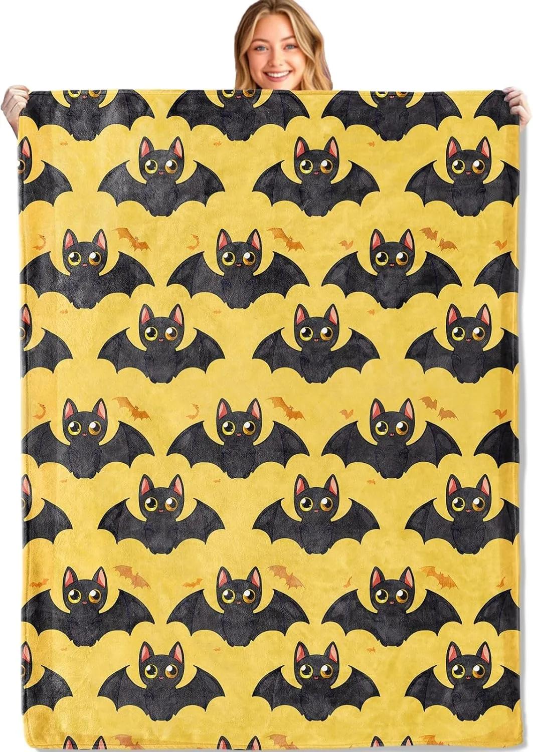 

Halloween Theme Throw Blanket – Cute Bats & Spooky Arts Print for Couch, Bed, Car, Home, Camping, All-Season Use 130x150cm(51x59in)