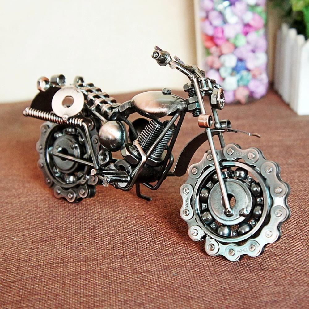Modèle de Moto à Chaîne Fait Main Ornement en Fer Forgé Artisanat Métallique Décoration de Maison Antique Cadeaux Créatifs