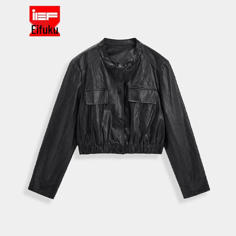 IEF 2025 Fall Shiny Faux Leather Biker Jacket