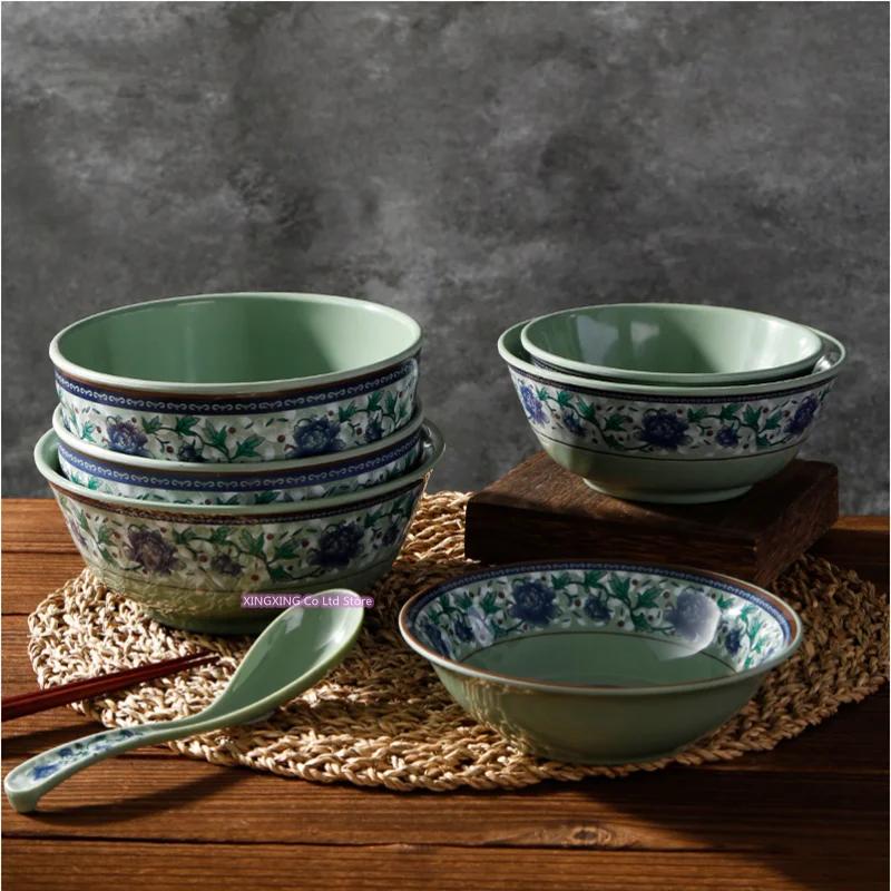 Kitchenware, Melamine Tableware,Rice Bowl, Blue Flower Pattern,Soup, Noodle Bowl,salad Bowl Restaurant Plastic Bowl, Not Fragile
