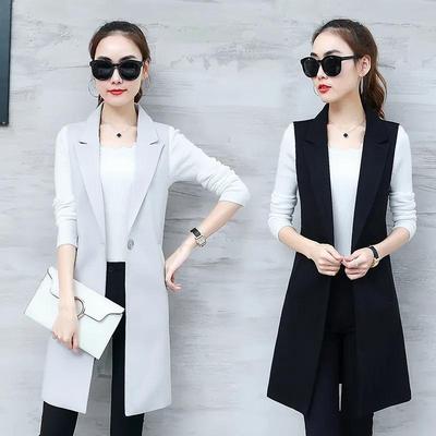 Damen Koreanischer Stil Mittellange Blazerweste für Frühling/Herbst Schlank geschnittene Ärmellose Cardiganjacke
