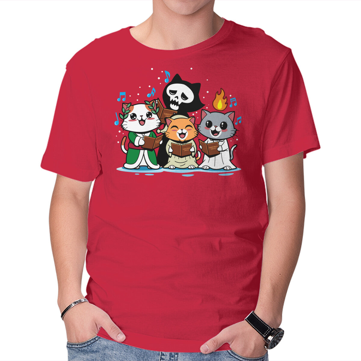 Unisex Crew Neck T-Shirt A Catmas Carol Graphic Short Sleeve Casual Tee XXXXL