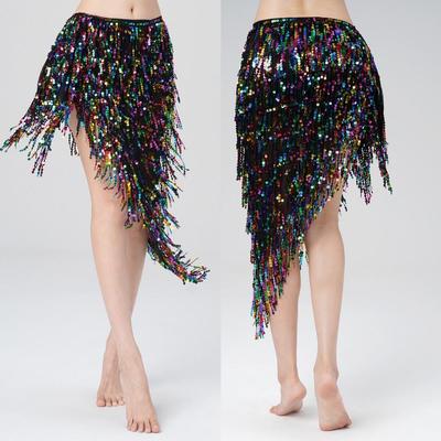 Sequined Belly Dance Practice Skirt with Tassels