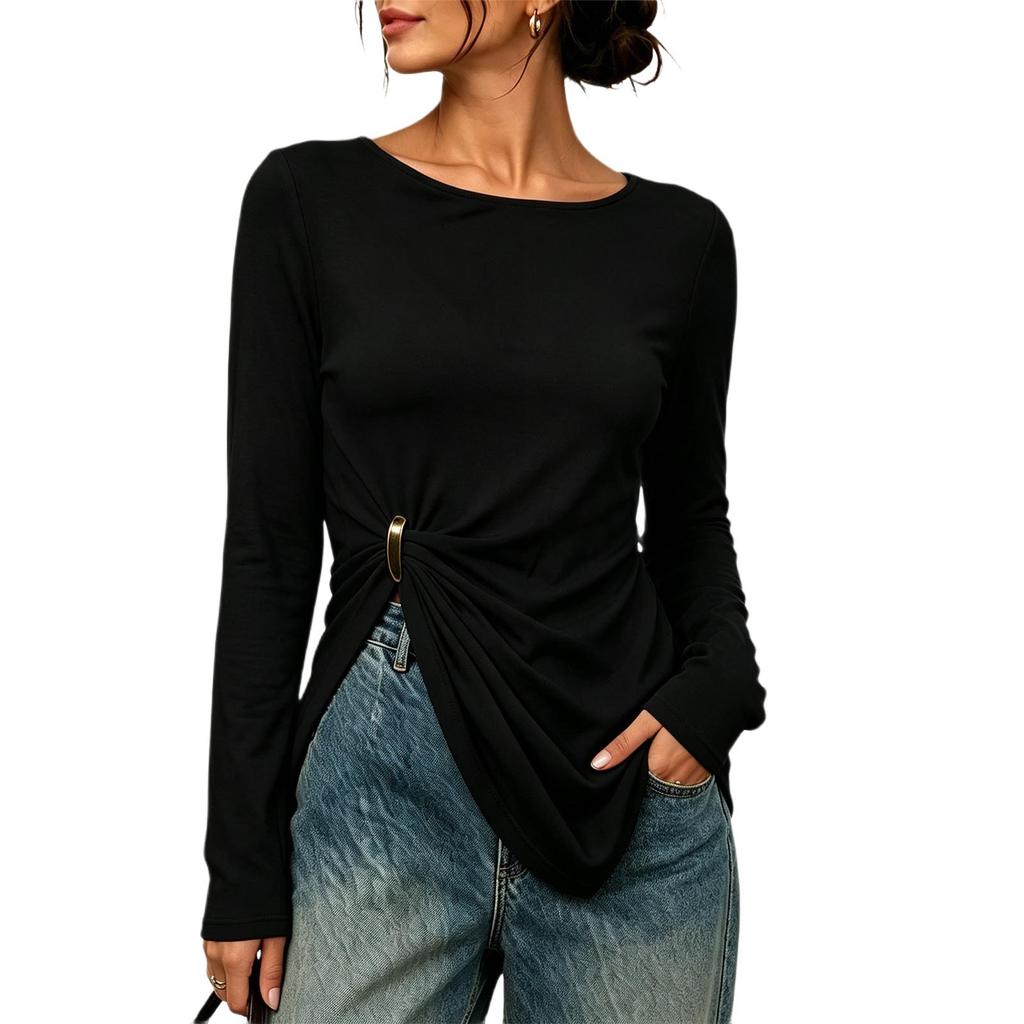 Damen Langarm-T-Shirt mit Seitenschlitz Lässiges Oberteil für den Alltag