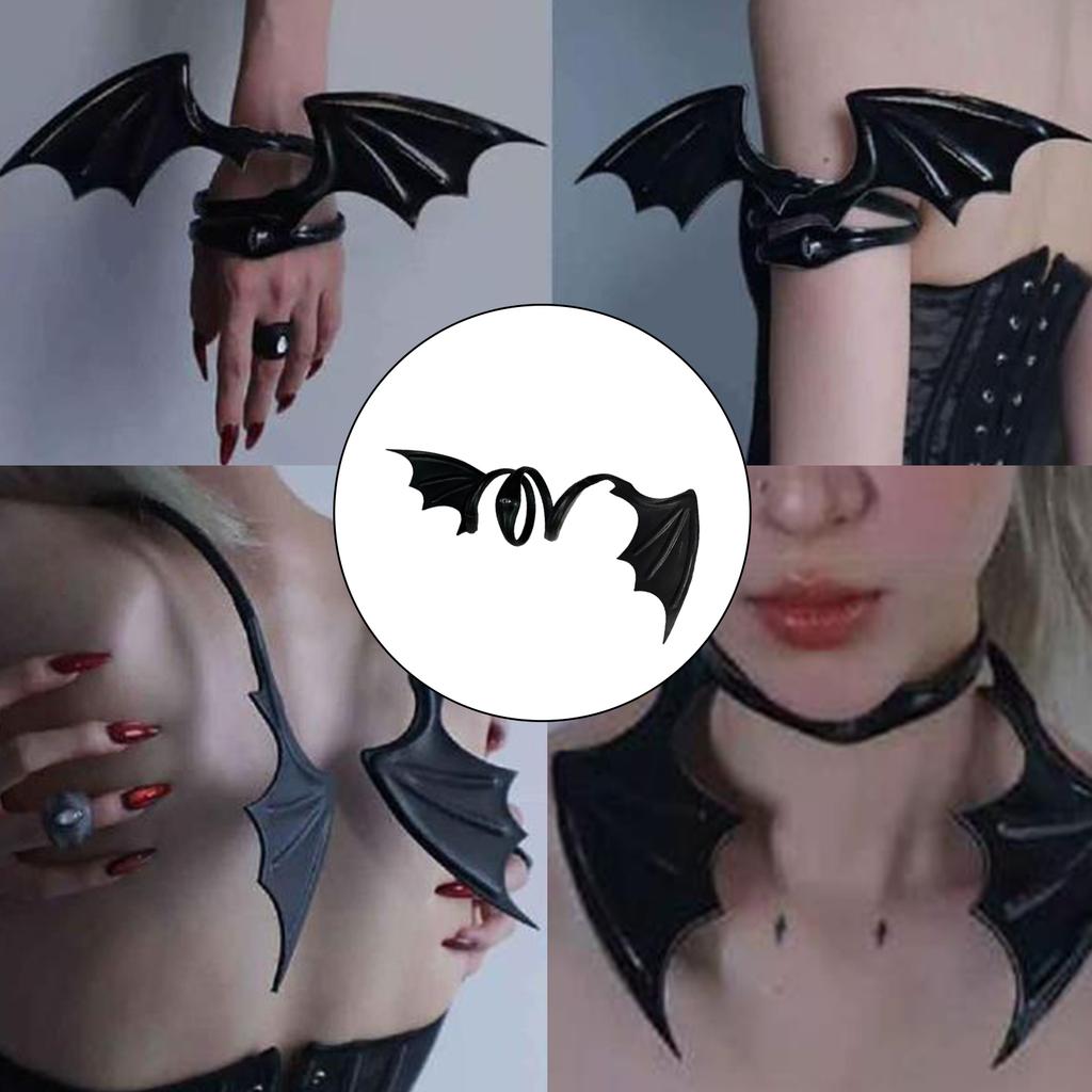 Edgy Black Sturdy PU Leather Chokers Bat Wing Necklace Portable Accessory for Halloween Costumes Daily Use Casual Wear