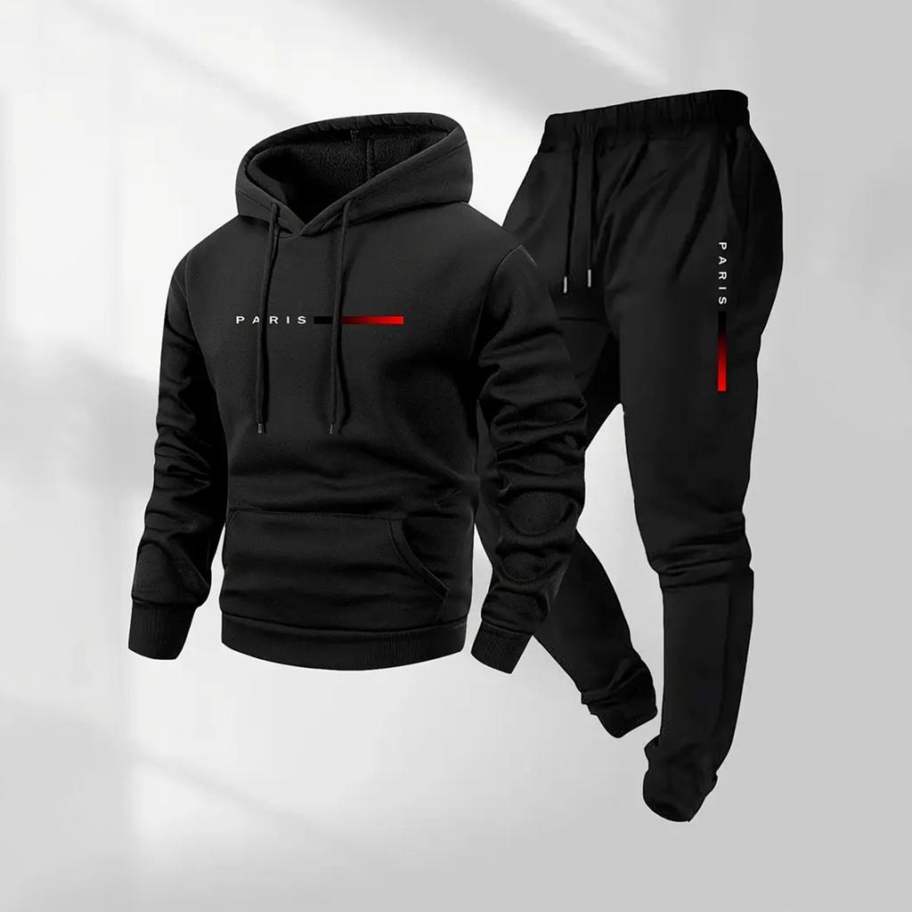 Men's Letter Print Hoodie and Sweatpants 2-Piece Set Casual Pullover Matching Outfit for Fall Winter