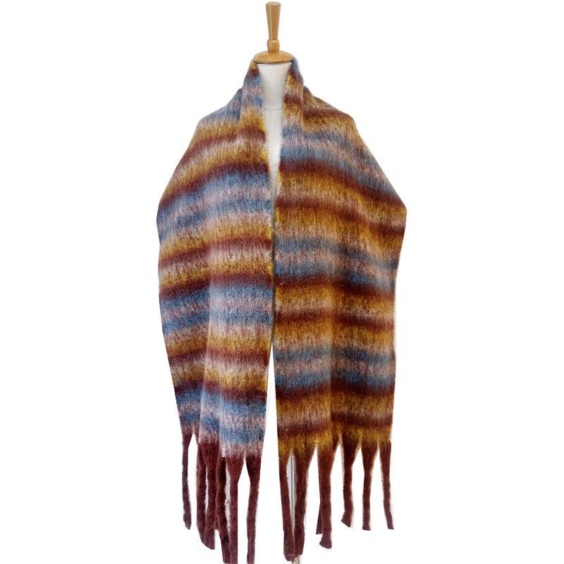 Yarn Thick Striped Scarf Fashion Warm Women Thickened Circle Braid Tassel Shawl Keep