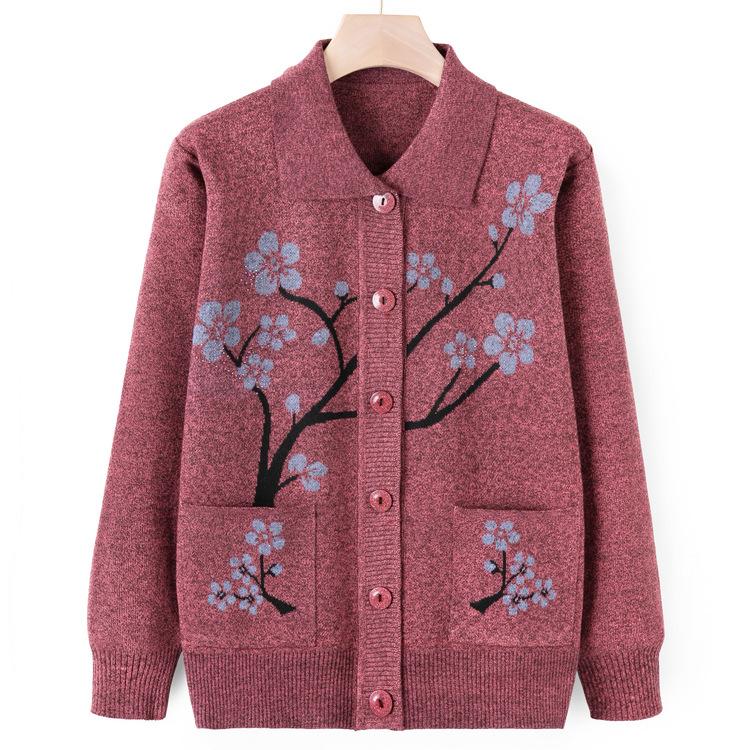 Sweater Jacket Women's Autumn Mom Knitted Sweater Cardigan Top Grandma Casual Lapel