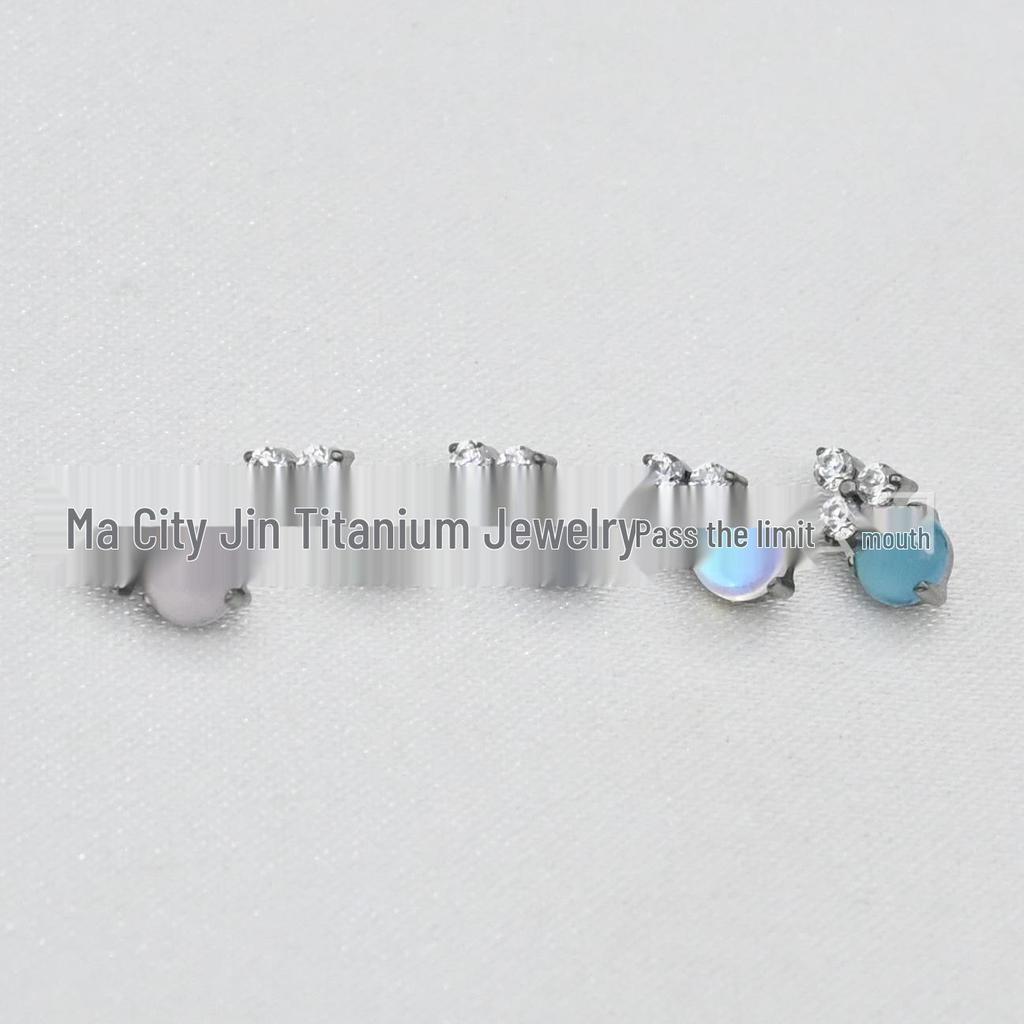 F136 Titanium Moonstone Opal Ice Cream Earrings with Diamond Inlay Lip & Tragus Studs