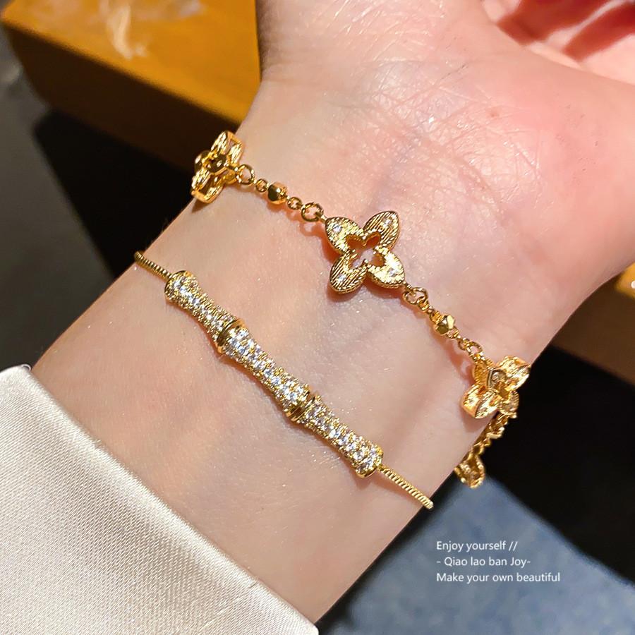 Light Luxury Gold Plated Zircon Flower Bracelet For Women Gift
