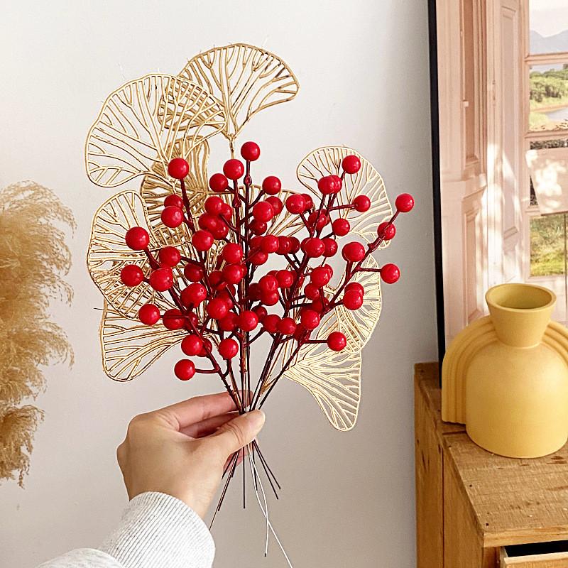 Bucket Diy Fortune Set With Artificial Lucky Fruit And Golden Leaves For Home Decor