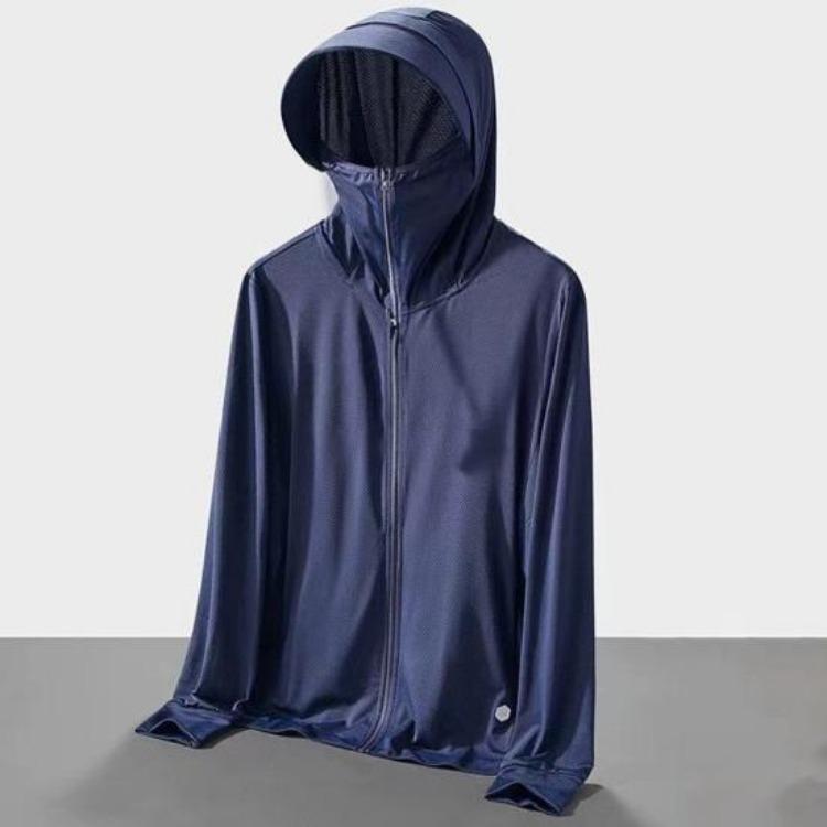 Ice Silk UV Protection Sunscreen Hooded Jacket for Men Women Long Sleeve Outdoor Coat with Zipper Closure
