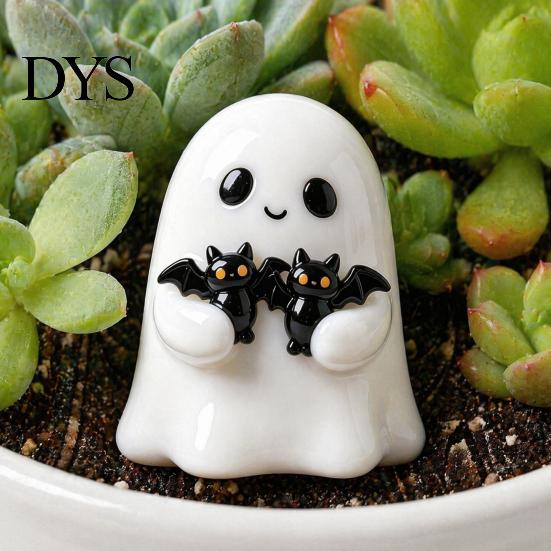 Waterproof Ghost Figurine for Outdoor Courtyard Halloween Figurine, Cute White Statue with Bats, Decoration Resin Ornament Home Mantel Tabletop Decor