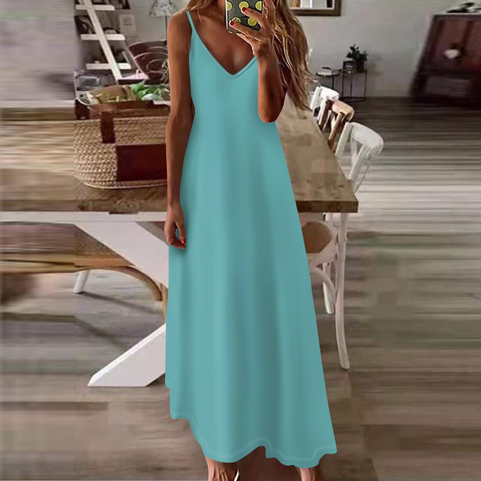 

Женское летнее повседневное модное однотонное длинное платье без рукавов с V-образным вырезом, повседневные платья S