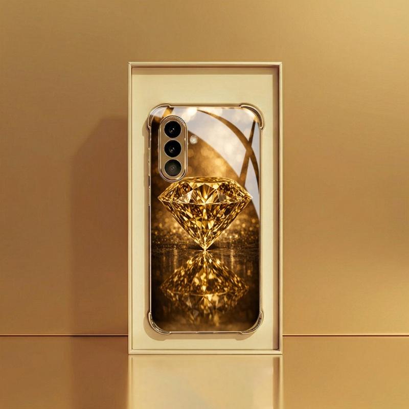 

Sparkling Gold Diamond Pattern Glass Phone Case Suitable for Samsung Galaxy S26 S25 S24 S22 S21 S20 FE/Ultra/Plus Anti Drop Case Galaxy S20FE