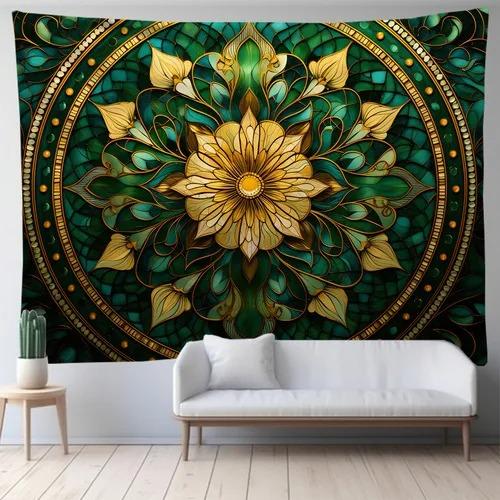 Mandala zielona sztuka tkanina wisząca sypialnia salon tkanina tło do druku dekoracja domu ściana salonu gobelin
