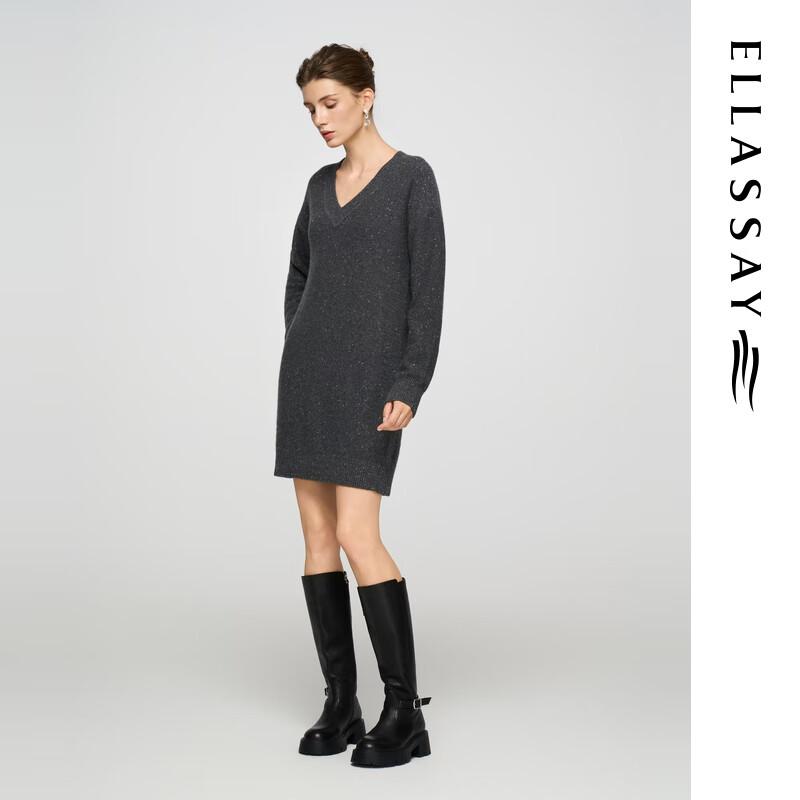 ELLASSAY Women's Cashmere Relaxed Fit V-Neck Knit Dress