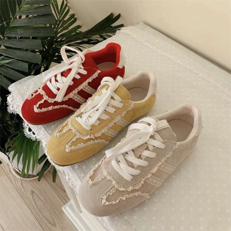 Lace Retro German Training Shoes  New Soft-soled Casual Sports Board Shoes Ballet Thin-soled Shoes Women