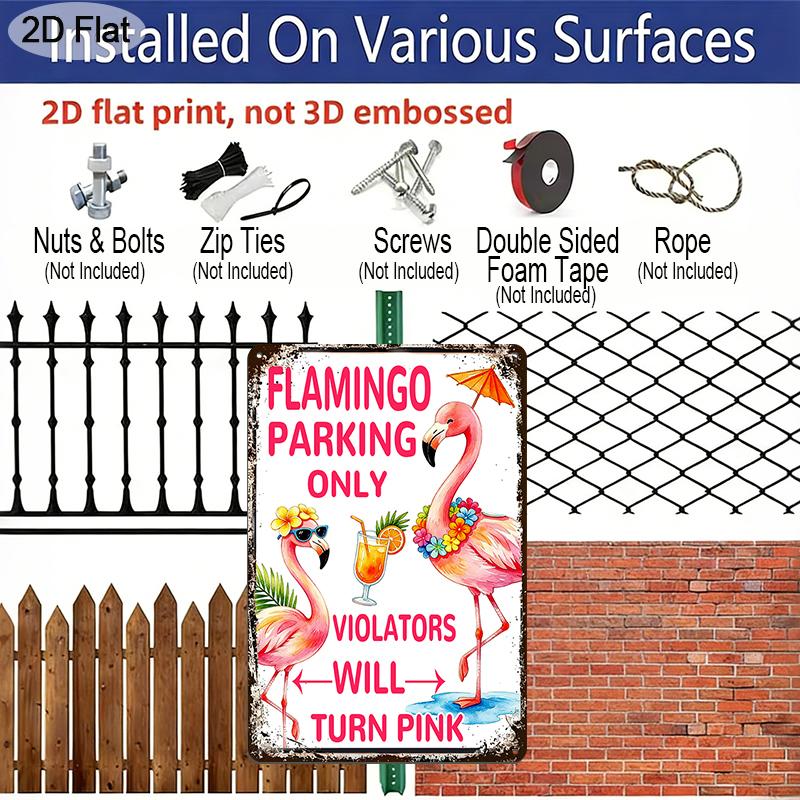 2D Flat, 1pc Flamingo Parking Only Metal Sign 7.87x11.81inch - Aluminum Tropical Bird Themed Decor for Home, Restaurant, Bar, Cafe, Garage - Durable