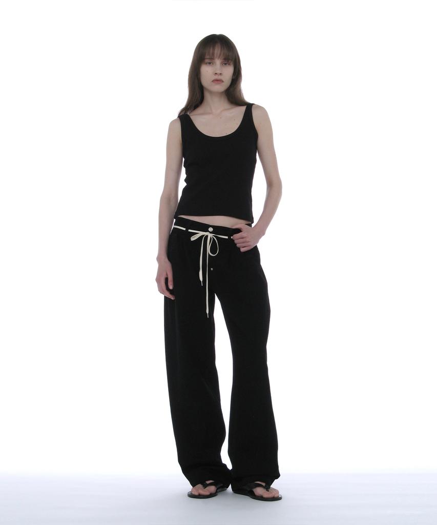 PARTIMENTO WOMEN Drawstring Reworked Pleated Baggy Jeans_Black