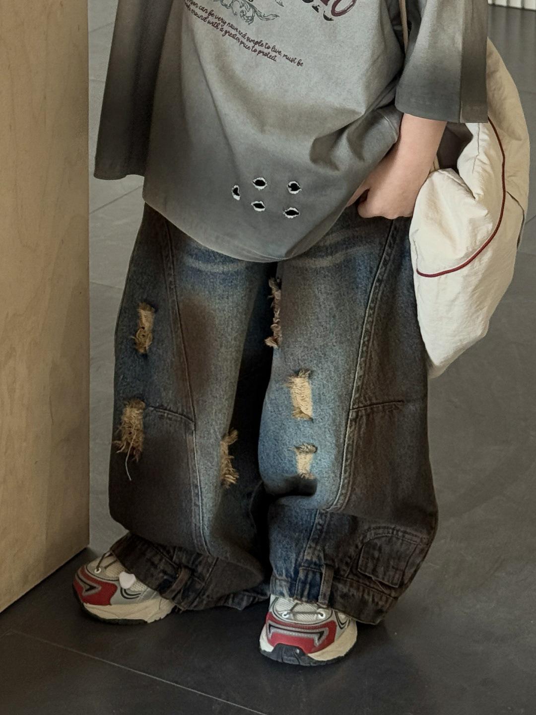 

Американские ретро джинсы средней посадки с потертостями для мальчиков прямого кроя 100cm