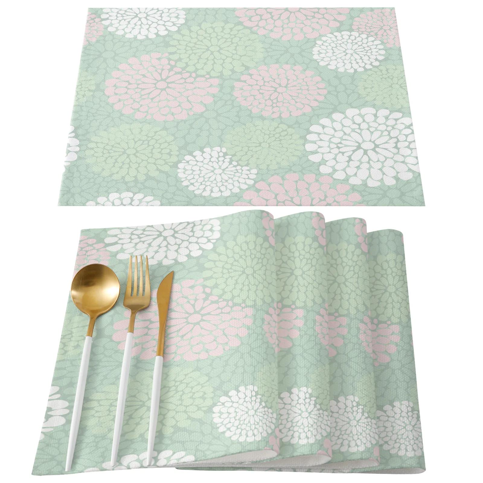 

2/4/6pcs Set Table Mat Dahlia Chrysanthemum Printed Placemat Kitchen Dining Table Decor Accessories Linen Tableware Pads Mats 2pcs 30x45cm