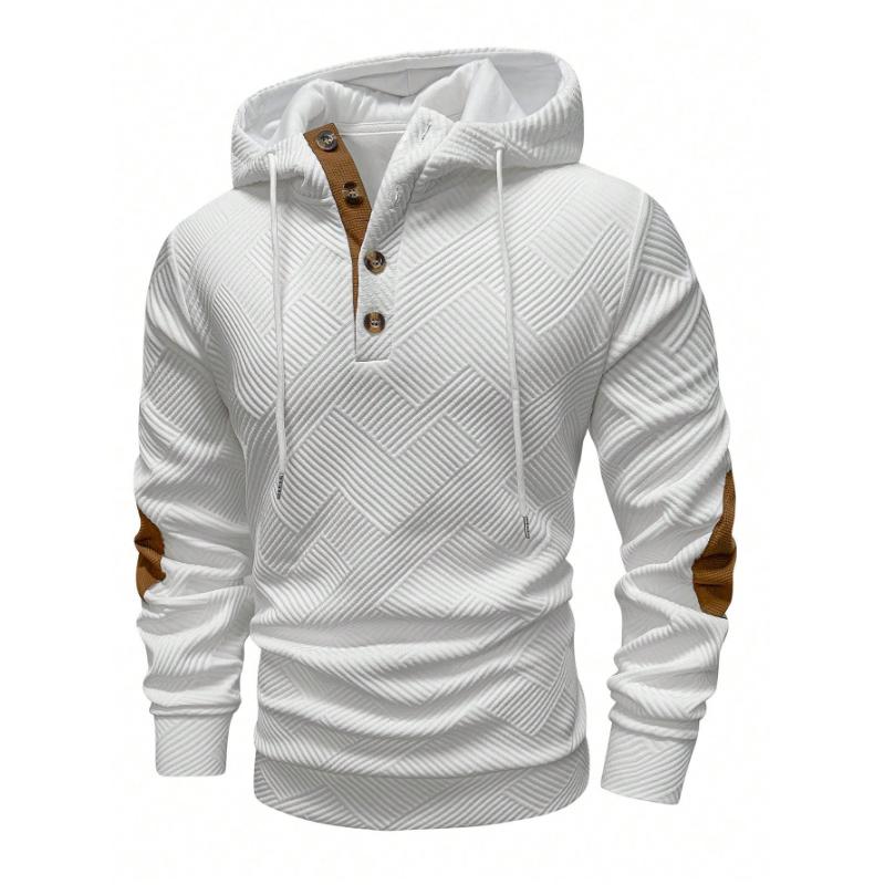 Autumn and Winter Men's Solid Color Jacquard Hooded Sweatshirt Loose Sports Casual Top Jacket