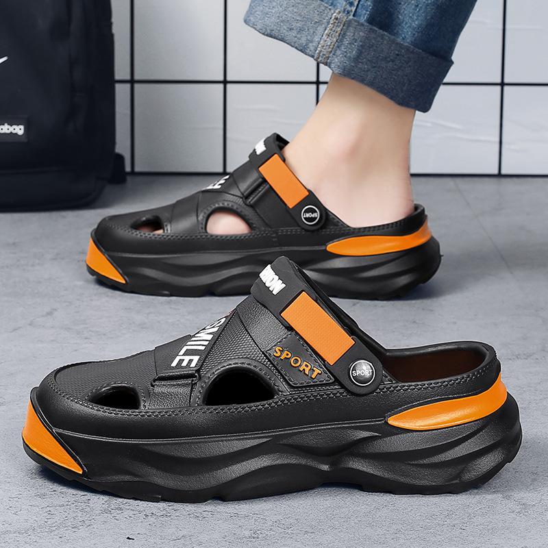 

Men Sandals Platform Back Strap Hollow Slippers Summer Street Citywalk Light Soft Sole Breathable Beach Casual Sandals Sandalias 39-40