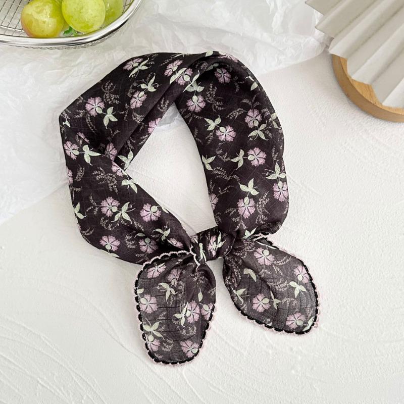 Silk scarf new retro literary cotton and linen square scarf decorative scarf floral headscarf headband multi-purpose scarf small shawl