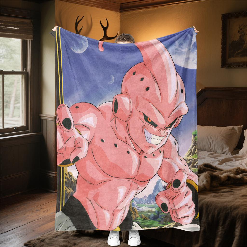 1PC Majin Buu Print Flannel Blanket, High quality All Seasons, Home Decor, Warmth and Comfort, Perfect for Christmas Gifts