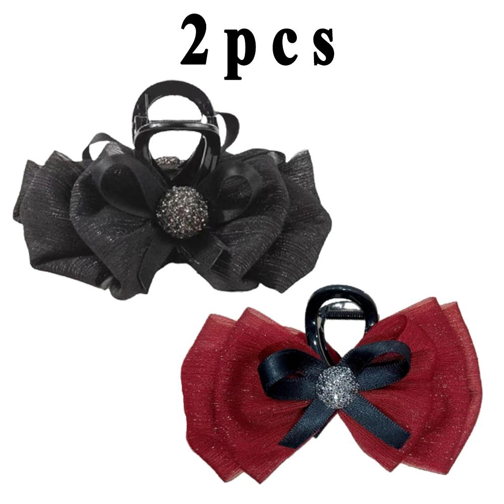

2pcs Summer Headwear Fashion Simple Temperament Hair Clip Back Of The Head Shark Clip WOMEN S Bow Hair Clip
