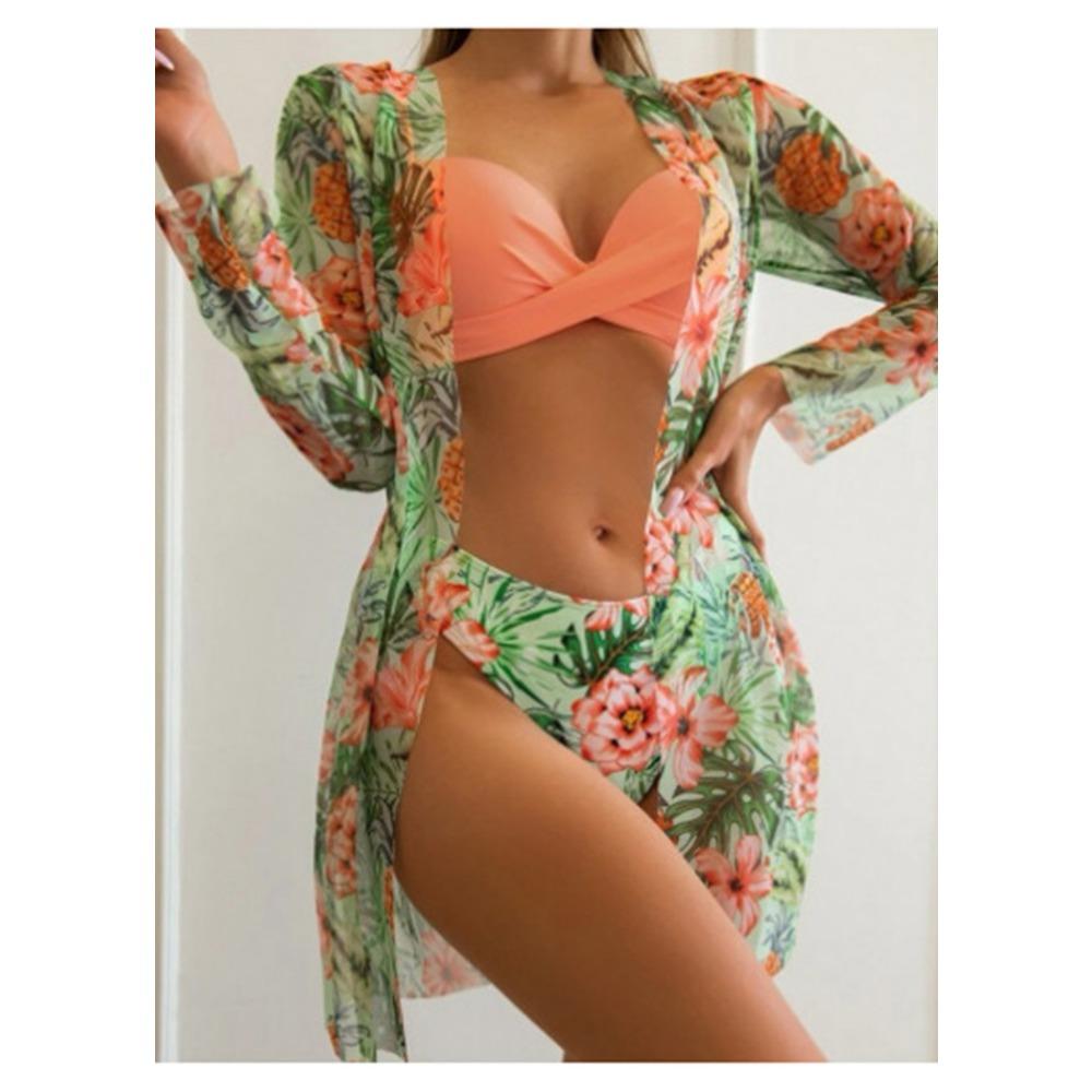 Sexy Cross Bikini Split Strap Three Piece Swimsuit European and American Printed Bikini