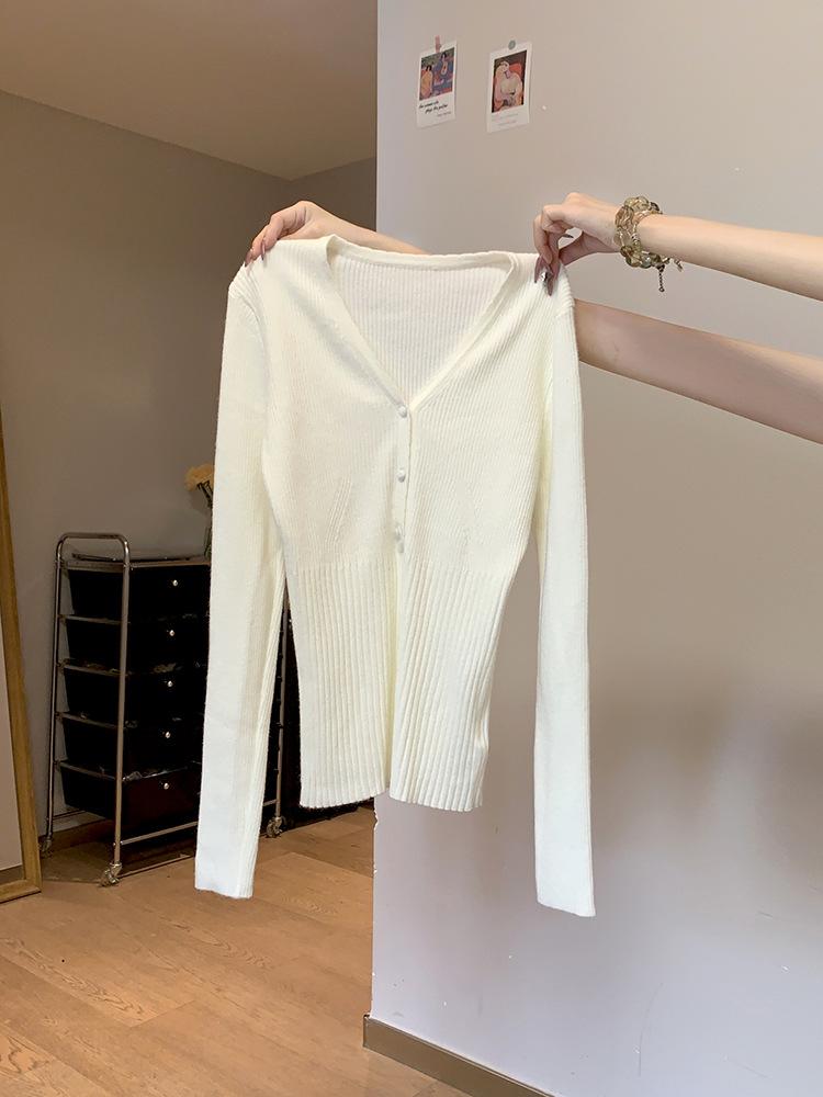 Textured neck knitted sweater soft waxy sweater autumn and winter slim-fitting waist bottom long-sleeved women's high-end inner top