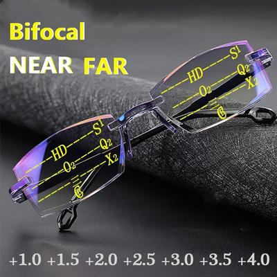 Randlose Bifokal-Lesebrille für Herren, diamantgeschliffen, Anti-Blaulicht-Blockier-Brille, ultraleichte Brille