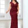 New European and American Style Plus-Size Sequined Evening Dress, Elegant Slim-Fit Fishtail Gown, Long Dress for Toasting At Weddings