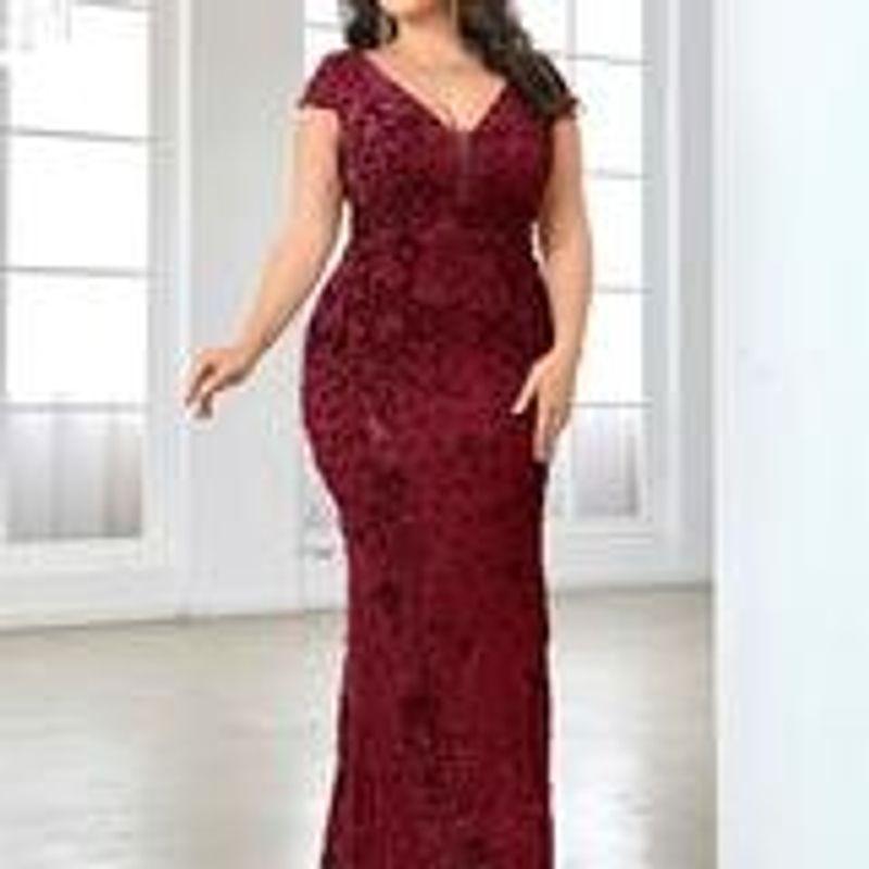 New European and American Style Plus-Size Sequined Evening Dress, Elegant Slim-Fit Fishtail Gown, Long Dress for Toasting At Weddings