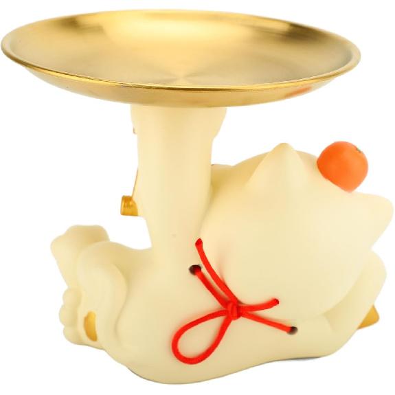 Resin Cat Decorative Tray Figurines, Panda Statue Lucky Cat Dancing Funny Cat Statue for Home, Bedroom, Office Entrance Table Decor and Gadgets
