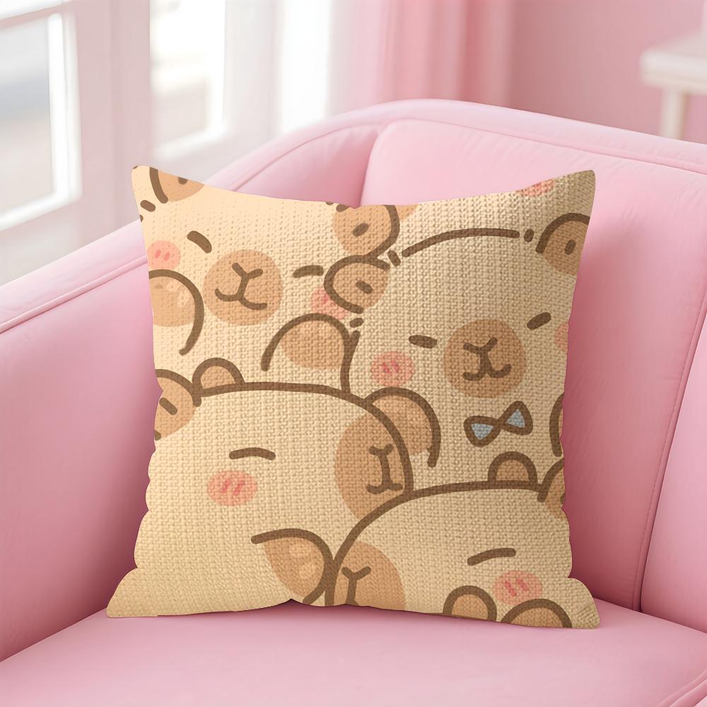 Caybara Cute Cushion Cover Natural Linen Pillow Case DoubleSided Print Decorative Sofa Pillowcase Home Decor Gift