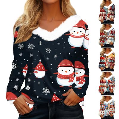 Long Sleeve Shirts For Women Christmas Printed Graphic Tees Blouses Casual Plus Size Basic Button Tops Pullover