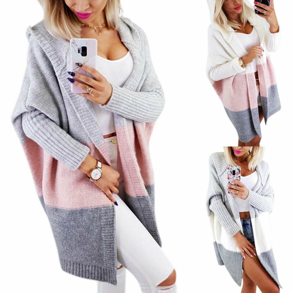 Ladies Long Hooded Cardigan Knitted Sweater Coat For Winter Casual Plus Size Style