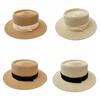Flat Brim Straw Woven Hat Wide Brim Women's Sun Hat Fashion Sunscreen Bucket Hat  Hiking