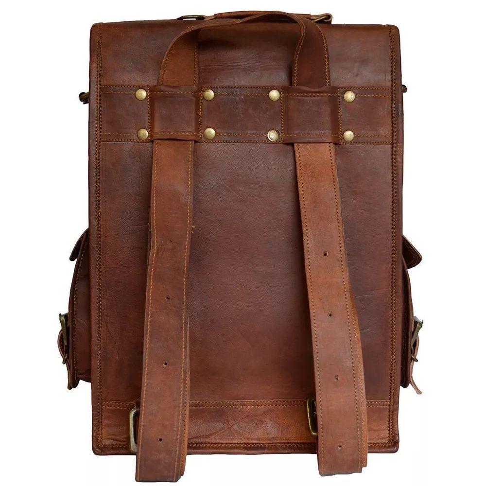 Classic Premium Genuine Brown Handmade Goat Leather Men's Satchel Messenger Bag