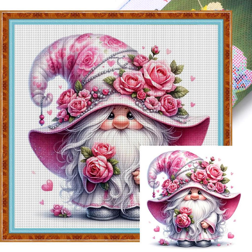 Gnome Printed Cross Stitch Kit 40x40cm DIY 11CT Thread Art Needlework Home Decor