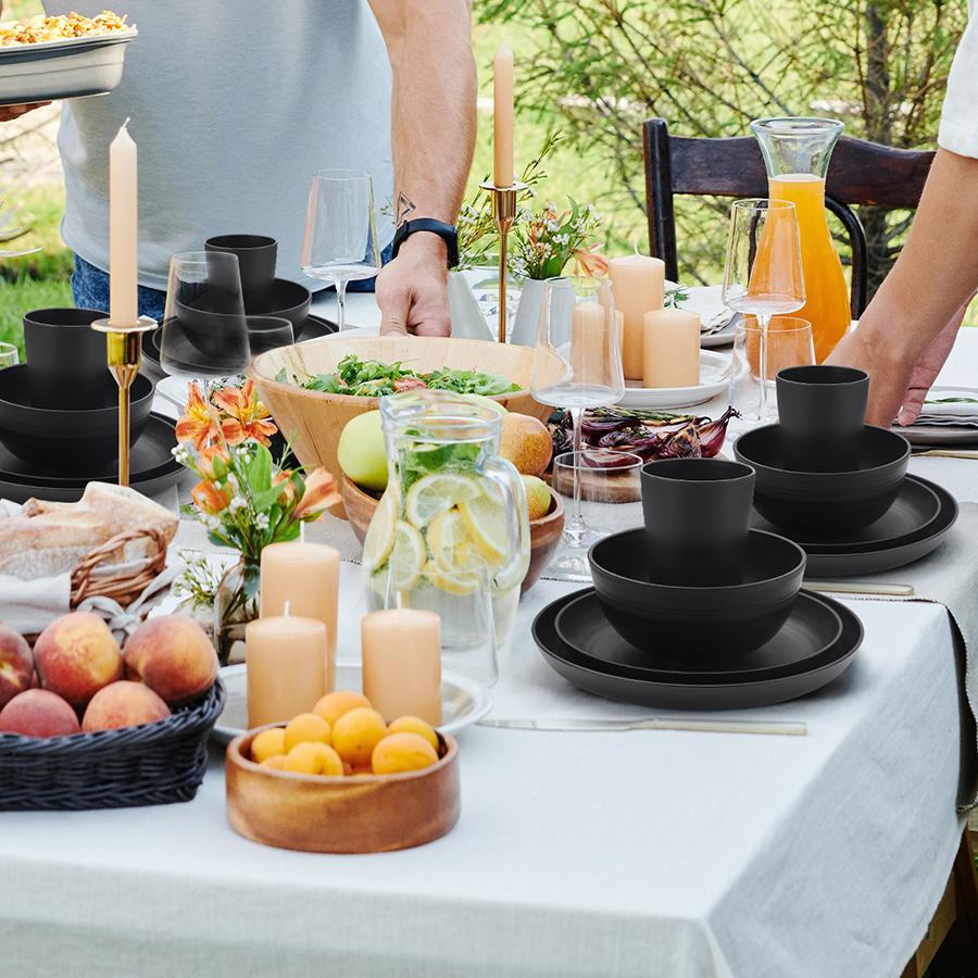 16 Pieces Dinnerware Set Unbreakable Plates Cups and Bowls Sets Dish Set for 4, Reusable Plastic Dish Set for Camping Travel