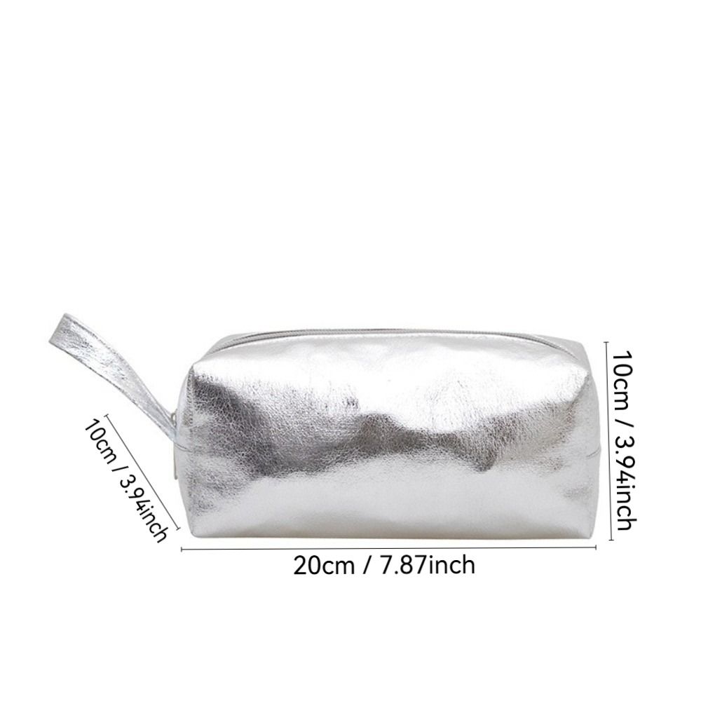 Fashion Shiny Makeup Bag Large Capacity Multi-Purpose Toiletries Skincare Storage Bag Handheld Solid Color Pencil Case Travel