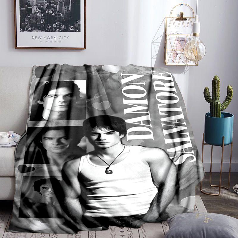 Two Men In Suits Damon Throws Blanket Flannel Blankets Plush for Couch Bed Gifts for Men Women Travel Picnic Blanket Christmas Fan Gifts